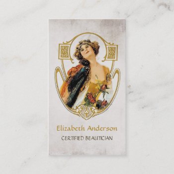 Certified Beautician Vintage Woman Hair And Beauty Business Card by GirlyBusinessCards at Zazzle