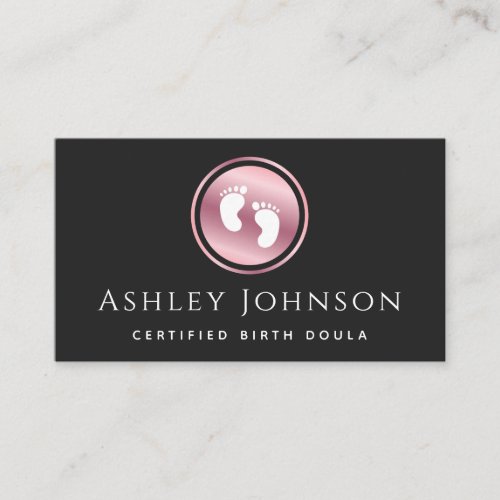 Certified Birth Doula Rose Gold Baby Feet Logo Business Card