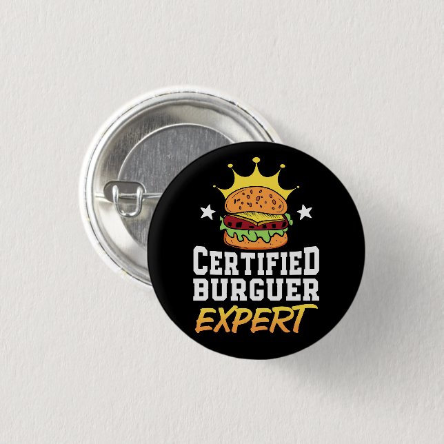 Certified Burger Expert Hamburger Handdrawn Burger Button (Front & Back)