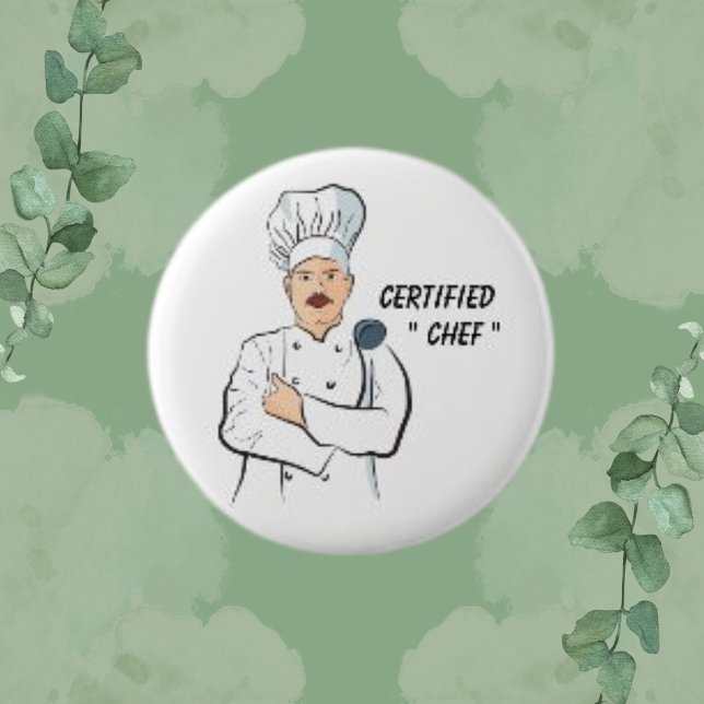 Certified Chef,  White Men Simple Chef  Round  Button (Creator Uploaded)