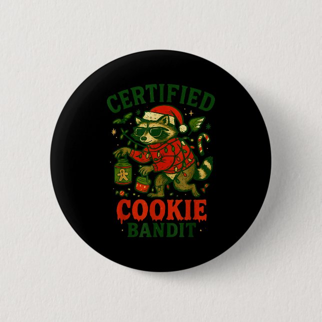 Certified Cookie Bandit, Funny Christmas Lights Ra Button (Front)
