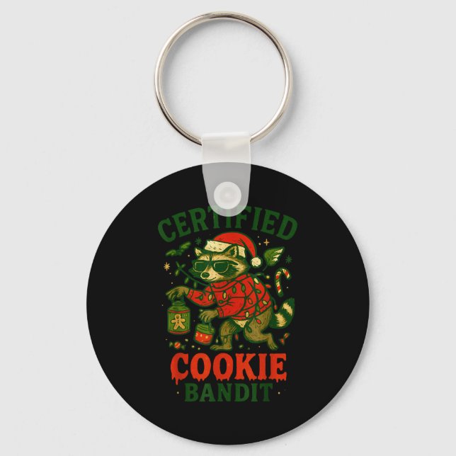 Certified Cookie Bandit, Funny Christmas Lights Ra Keychain (Front)