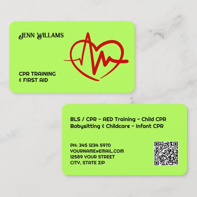 Certified CPR Instructor Custom QR Business Card (Front/Back)