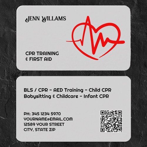 Certified CPR Instructor Custom QR Business Card