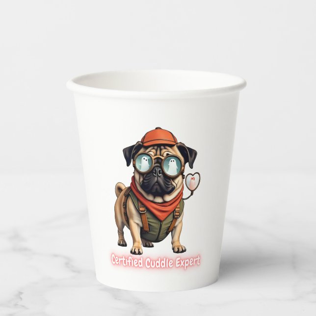 Certified Cuddle Expert Paper Cup – Cute Pug Party (Front)