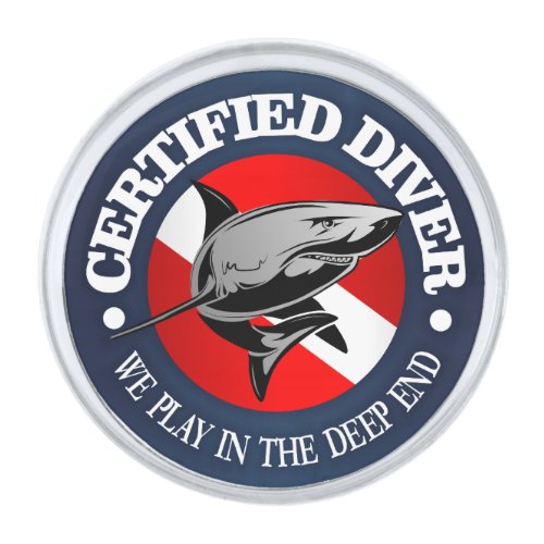 Certified Diver Shark Silver Finish Lapel Pin