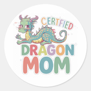 Certified dragon mom colorful design classic round sticker
