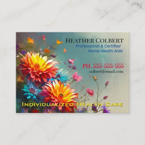 Certified Floral Cheerful Professional Caregiver Business Card