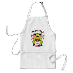 Certified Foodie Cute Kawaii Frog Eating Burger Adult Apron