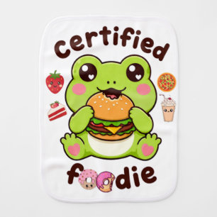 Certified Foodie Cute Kawaii Frog Eating Burger Baby Burp Cloth