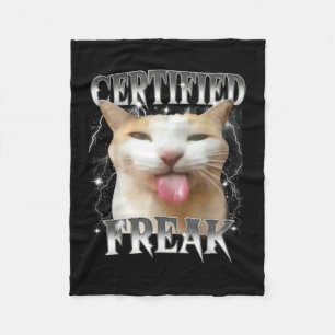 Certified Freak Eat Cement Funny Cursed Silly Cat Fleece Blanket