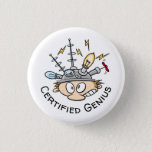 Certified Genius Thinking Cap Funny Cartoon Button at Zazzle