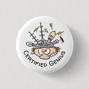 Certified Genius Thinking Cap Funny Cartoon Button