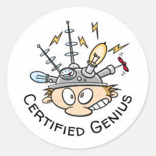 Certified Genius Thinking Cap Funny Cartoon Classic Round Sticker