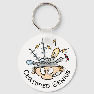 Certified Genius Thinking Cap Funny Cartoon Keychain