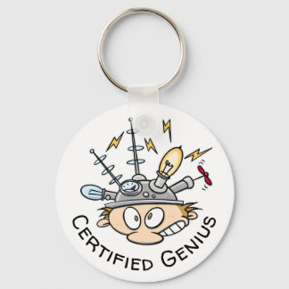 Certified Genius Thinking Cap Funny Cartoon Keychain