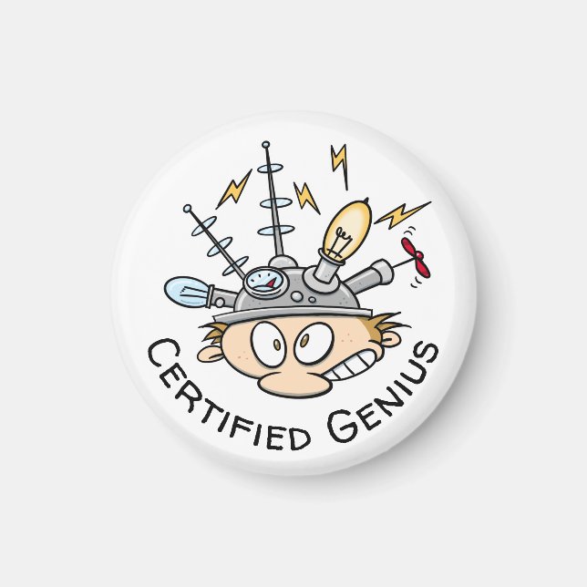 Certified Genius Thinking Cap Funny Cartoon Magnet (Front)