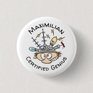 Certified Genius Your Name Thinking Cap Cartoon Button