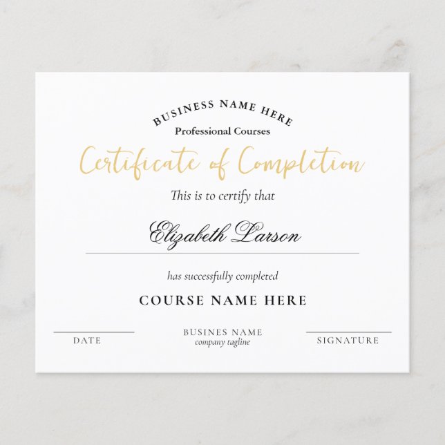 Certified Gold Calligraphic Completion Achiever (Front)