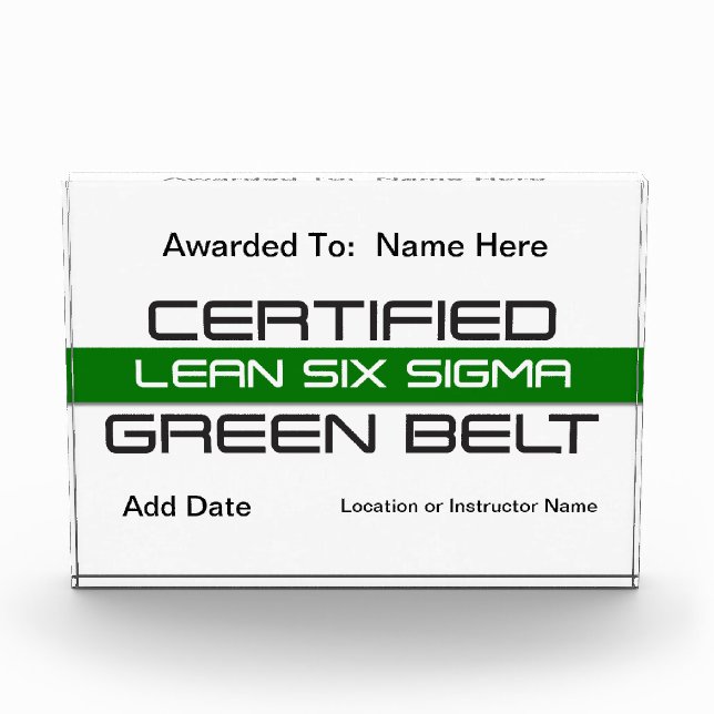 Certified Green Belt Acrylic Award (Front)