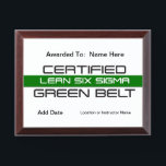 Certified Green Belt Award Plaque<br><div class="desc">Certified Green Belt Award</div>