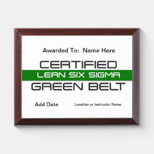 Certified Green Belt Award Plaque