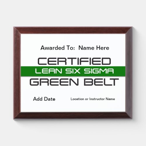 Certified Green Belt Award Plaque