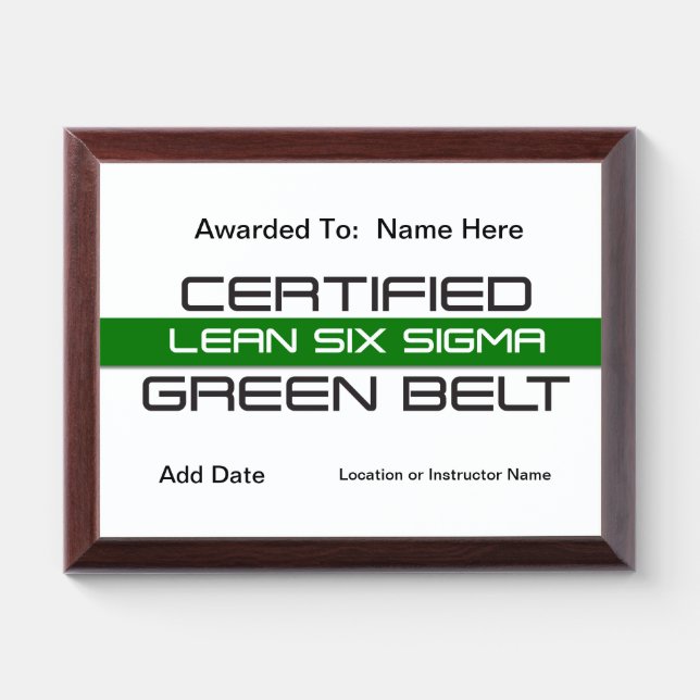Certified Green Belt Award Plaque (Horizontal)