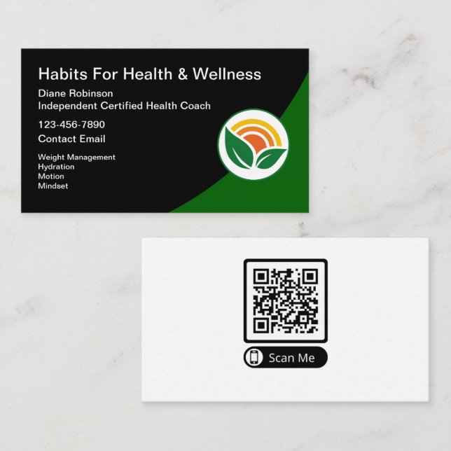 Certified Health Coach Scannable QR Code Business Card (Front/Back)
