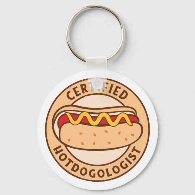 Certified Hotdogologist Funny Hot Dog Lover Keychain (Front)