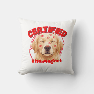 Certified Kiss Magnet - Funny Golden Retriever Dog Throw Pillow