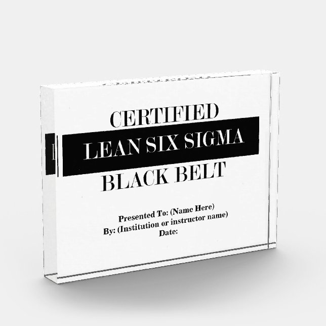 Certified Lean Six Sigma Black Belt Acrylic Award (Left)