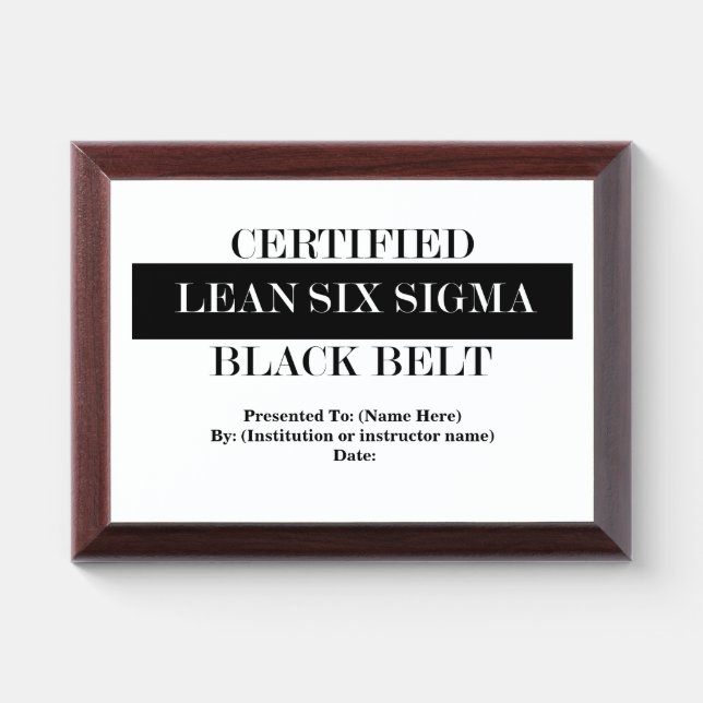 Certified Lean Six Sigma Black Belt Award Plaque (Horizontal)