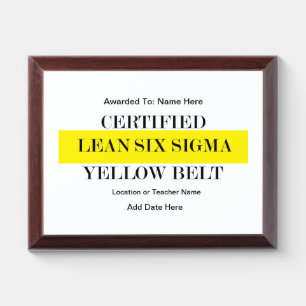 Certified Lean Six Sigma Yellow Belt Award Plaque