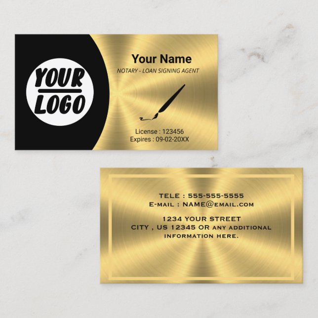 Certified Notary Signing Agent Black & Gold - logo Business Card (Front/Back)