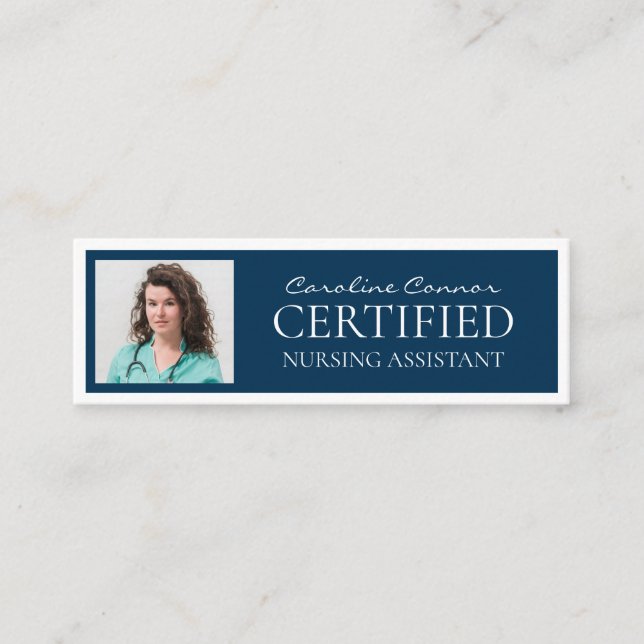 Certified Nursing Assistant Blue White Bordered Mini Business Card (Front)