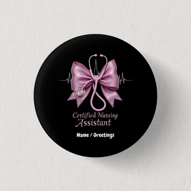 Certified Nursing Assistant CNA Coquette Bow  Button (Front)