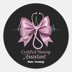 Certified Nursing Assistant CNA Coquette Bow Classic Round Sticker