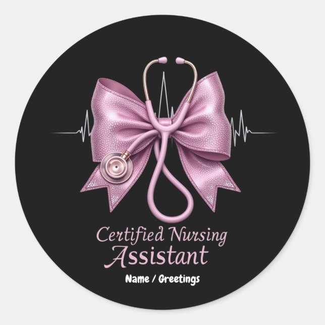 Certified Nursing Assistant CNA Coquette Bow  Classic Round Sticker (Front)