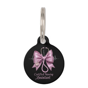 Certified Nursing Assistant CNA Coquette Bow Pet ID Tag
