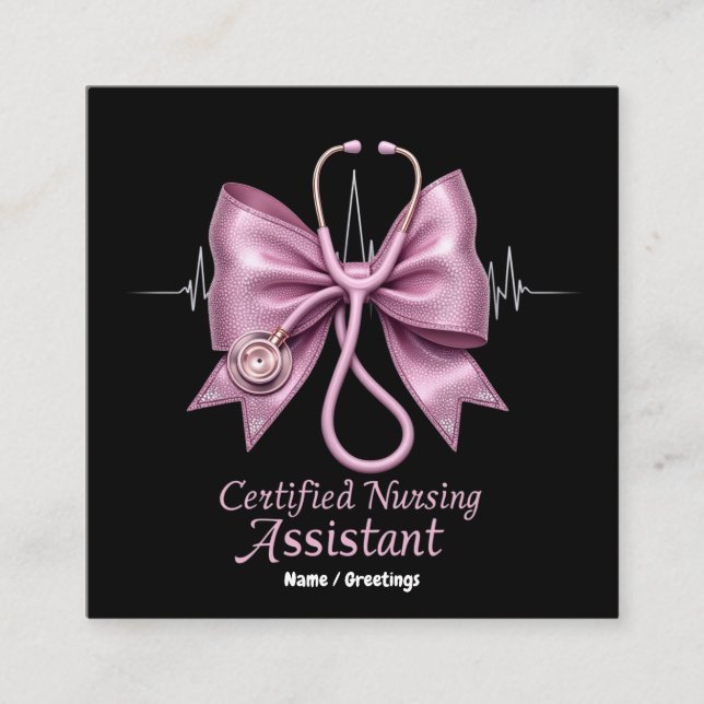 Certified Nursing Assistant CNA Coquette Bow  Square Business Card (Front)