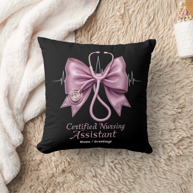 Certified Nursing Assistant CNA Coquette Bow  Throw Pillow (Blanket)