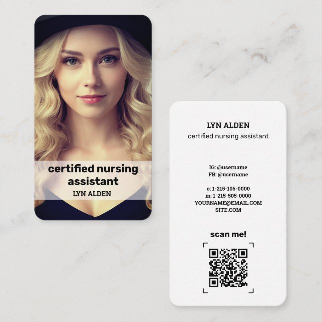 💉 Certified Nursing Assistat Instagram QR Business Card (Front/Back)