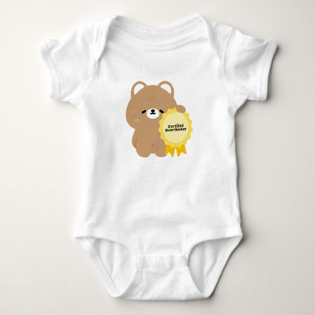Certified Overthinker Brown Bear  Baby Bodysuit (Front)