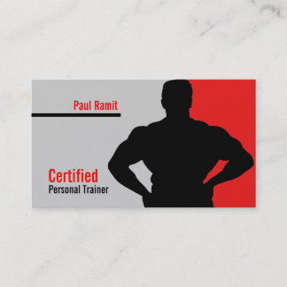 Certified Personal Trainer Red Grey Business Card