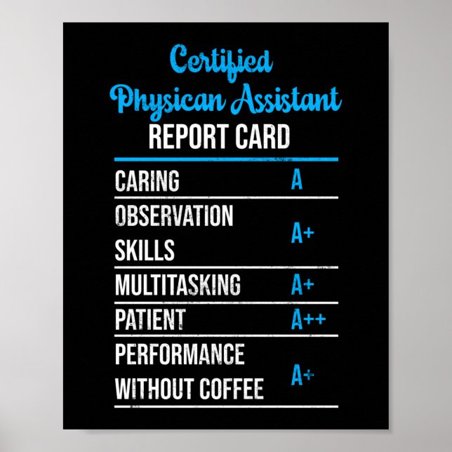Certified Physican Assistant Report Card Poster (Front)