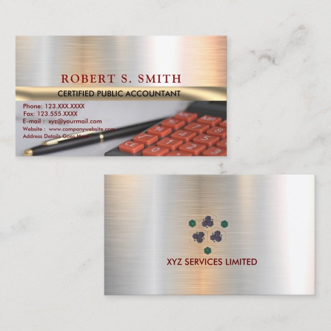 Certified Public Accountant  CPA Calculator image Business Card (Front/Back)