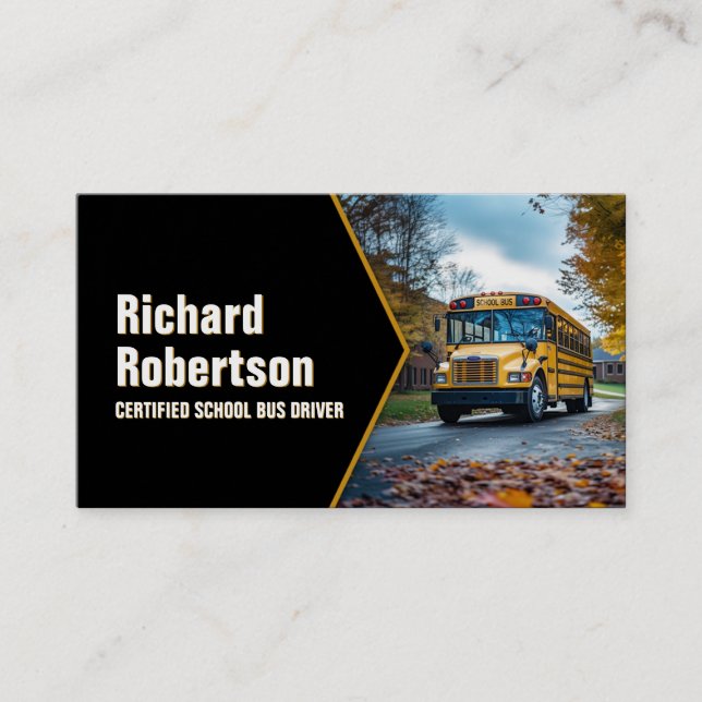 Certified School Bus Driver Vehicle On The Road Business Card (Front)