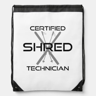 Certified Shred Technician Skiing Drawstring Bag