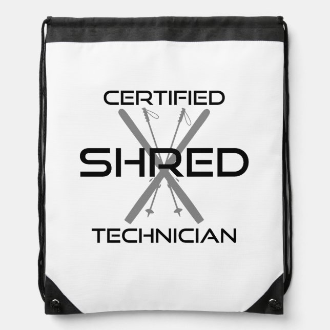 Certified Shred Technician Skiing Drawstring Bag (Front)